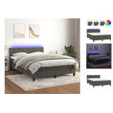 vidaXL Boxspringbett mit Matratze & LED Dunkelgrau 140x200 cm Samt