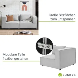 Juskys Modulares Sofa Domas 2 Sitzer mit Armlehnen + Kissen Stoff Hellgrau