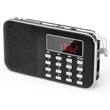 J-908 Tragbares AM/FM-Radio, kleines wiederaufladbares tragbares Radio mit 1200-mAh-Akku, Transistorradio mit Notbeleuchtung, Mini-USB/SD/AUX