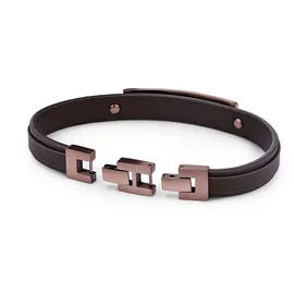 FYNCH-HATTON Leather meets Metal Armband aus Edelstahl und Leder braun FHJ-0050-B-19 Größe onesize