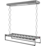 Shalmidor Elektrischer Wäscheständer Deckenmontage, Wäscheständer Decke, Fernbedienung Wäschespinne mit Decke Ausziehbarer Wäschehalter LED Beleuchtung 125x31x7 cm (Grau)