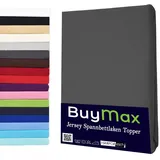 Buymax® Topper Spannbettlaken Jersey Spannbetttuch 100% Baumwolle Bettlaken, 180x200 cm, Anthrazit - Grau