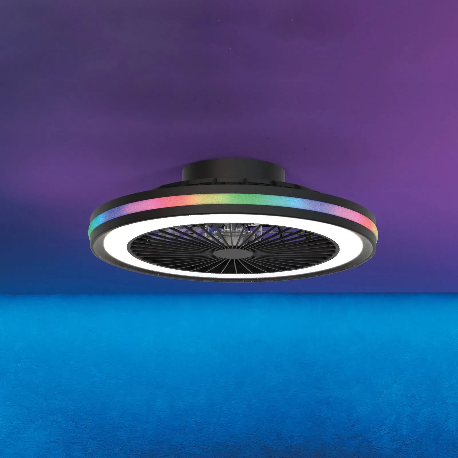LED-Deckenventilator Gamer schwarz DC leise CCT RGB Mantra Iluminación, Gamer, dimmbar, Schwarz, für Wohnzimmer, Kunststoff, Modern - 13.7