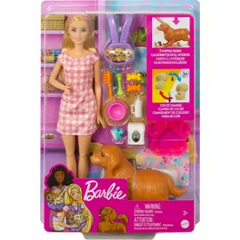 Barbie blond mit Hund und Welpen