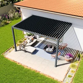 primeyard Terrassenüberdachung 3x4 m Aluminium-pfosten mit Lamellendach aus Stahl anthrazitfarbene Anbaupergola
