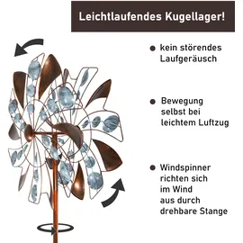 Lemodo Windrad Fancy mit 2 gegenläufigen Propellern, Gartendeko, Windspiel 213 cm hoch