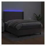 vidaXL Boxspringbett mit Matratze & LED Grau 140x200 cm Kunstleder