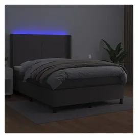 vidaXL Boxspringbett mit Matratze & LED Grau 140x200 cm Kunstleder