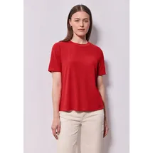 street one studio STREET ONE STUDIO, Damen, Gr. 44, rot (mandarin rot), Stoff, 60% Viskose, 40% Polyester, unifarben, normal normal, Rundhals, abgesteppt, Shirts T-Shirt, aus elastischem Materialmix