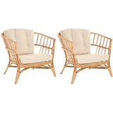 Krines Home Sessel 2er Set Korbsessel mediterran Lounge Rattansessel Natur (Riviera), Rattan Korbstuhl mit Armlehnen Wintergarten beige