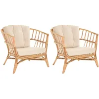 Krines Home Sessel 2er Set Korbsessel mediterran Lounge Rattansessel Natur (Riviera), Rattan Korbstuhl mit Armlehnen Wintergarten beige