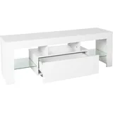 ML-Design TV Lowboard aus Holz mit LED-Beleuchtung Glasregal 130x49x45cm Weiß