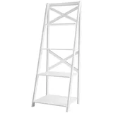 Costway Leiterregal mit 4 Ebenen, mit X-förmige Strebe, Bücherregal aus Holz 50 x 45 x 145 cm weiß - Costway