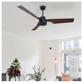 ETC Shop Decken Ventilator mit Fernbedienung Wohnzimmer Lüfter, schwarz braun, Sommer-/Wintermodus 3 Geschwindigkeiten Timer, 132 cm