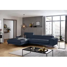 W.Schillig Eckcouch Leder L-Form 3-Sitzer Blau