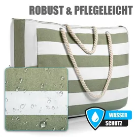 BigDean Strandtasche XXL Grün/Weiß/Grau 53 x 38 x 20 cm