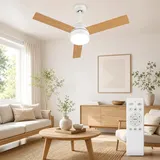 GOOSKI 106cm Deckenventilator mit Beleuchtung und Fernbedienung, Leiser Deckenventilator mit Licht, 3 Farbtemperaturen, 6 Geschwindigkeiten, Timer und Umkehrbarer DC-Motor