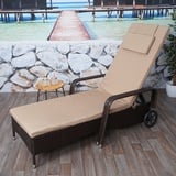 Poly-Rattan Relaxliege Carrara, Sonnenliege, Alu braun Kissen beige