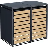 Estexo Mülltonnenbox Müllbox Mülltonnenverkleidung 2 Türen Box Anthrazit mit Holzdekor