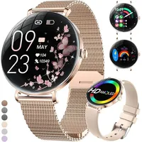 Lige FV17-A Smartwatch (android ios), Elegante Damen Smartwatch mit AMOLED Display und Fitnessfunktionen goldfarben