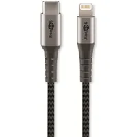 goobay 49270 Lightning USB-CTM Textilkabel mit Metallsteckern, 0,5 m Grau schwarz, 1 St.