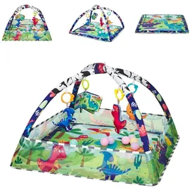 KIKKABOO Krabbeldecke 2 in 1, Greiflinge, 18 Spielbälle, Bällebad blau