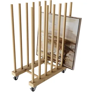 UNZERO Kunstregal mit Lenkrollen, Holzständer für Leinwand, Panel, Rahmen, Zeichenbrett, Drucksachen, Papierblock, Trägerplatte
