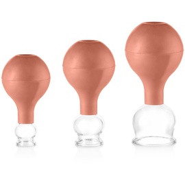PULOX Schröpfglas aus Echtglas 3er-Set inkl. Saugball 25 mm, 32 mm & 40 mm, Braun