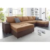 Collection AB Wohnlandschaft COLLECTION AB "Josy XXL U-Form, B: 333 cm, mit 2 Recamieren 77 & 97 cm", braun (braun, hellbraun), B:333cm H:84cm T:161cm, Kunstleder SOFTLUX/100% Polyester, Sofas, Wohnlandschaft, Bettfunktion, Bettkasten & 2 Zierkissen, Federkern