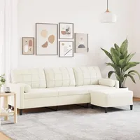 VidaXL 3-Sitzer-Sofa mit Hocker Creme 210 cm Samt