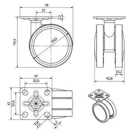 SOTech Möbelrolle Hamm Ø 63 mm Höhe 74,5 mm