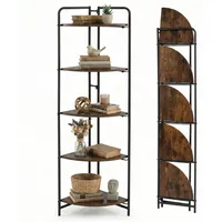 Eckregal mit 5 Ebenen, klappbares Aufbewahrungsregal mit Metallrahmen, Holz Standregal Leiterregal für Wohnzimmer, Schlafzimmer & Küche, 34 x 34 ... - Braun