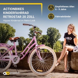 Actionbikes Motors Actionbikes Kinderfahrrad Retrostar 20 Zoll Rosa, Fahrradständer, Gepäckträger, Sattel gefedert