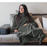 HOMELEVEL Kuscheldecke aus Microfaser mit Ärmeln Ärmeldecke Sofadecke 200cm x 150cm TV Decke mit Armen Design Wohndecke Decken (Dunkelgrau)