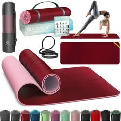 KESSER® Gymnastikmatte mit Tragegurt rutschfest TPE Yogamatte Gepolstert & rutschfest Fitnessmatte , 183 x 61  Trainingsmatte für Fitness Sportmatte, Pilates & Gymnastik Workout extradick