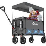 SEKEY XXL Bollerwagen Faltbar Kinder 150L 150KG, Faltbarer Bollerwagen mit Dach Klappbarer Handwagen mit Sonnenschutz für Ausflug Strand Camping, S4018, Grau