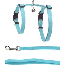 Karlie Flamingo Geschirr mit Leine Lomi Hellblau – A: 22-36cm, B: 27-46cm, C: 110cm x 10mm x 2mm, Elegant, Sicher und Stilvoll für Katzen