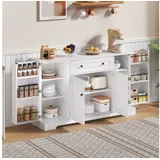 Flieks Küchenbuffet Küchenschrank mit Arbeitsplatte und verstellbaren Einlegeböden (1-St., B138/T40/H85 cm) Sideboard Kommode Mehrzweckschrank mit Schublade und Regaltüren weiß