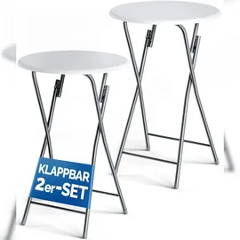 CASARIA Stehtisch 2er Set klappbar Höhe 110 cm Ø 60 cm rund weiß