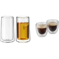 WMF SmarTea doppelwandige Latte Macchiato Gläser Set 2-teilig & Kult doppelwandige Espressogläser Set 2-teilig, doppelwandige Tassen 80ml, Schwebeeffekt, Thermogläser, hitzebeständige Espresso Gläser