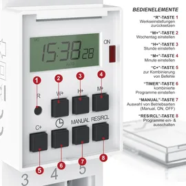 Bearware Zeitschaltuhr digital - für DIN Hutschienen im Verteilerschrank Schalttafeln - 2 Klemmen Input, 3 Klemmen Output - 16A/3680W