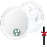 Auxmir 10X Vergrößerungsspiegel 10-Facher mit 3 Saugnäpfen, 10cm Runde Make Up Spiegel mit Vergrößerung, Schminkspiegel für Zuhause, Badezimmer und unterwegs, tragbar, Entfernung von Mitesser/Blasen