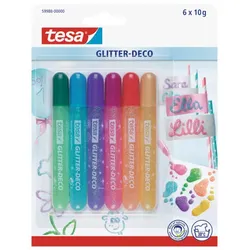Tesa 59988-00000, Glitzer-Set, Blau, Grün, Orange, Pink, Violett, Gelb, 6 Farben