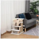 furnicato Katzen-Kletterwand Haustiertreppe Weiß 60L x 40B x 64H cm mit Spielball, Kratzbaum-Stufen mit Plüschbezug, Kratzstamm und kleiner Plattform weiß 40 cm x 64 cm x 40 cm