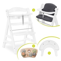 Hauck Hochstuhl Alpha Plus White, Holz Baby Kinderhochstuhl, Sitzauflage & Play Tray Basis - verstellbar weiß