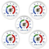 Lantelme Kühlschrankthermometer 5 Stück Set Gefrierschrank Kühltheken Kühlschrank Thermometer, Spar-Pack 5-tlg., Selbstklebend, Rund 5,2cm, farbliche Skala, + - 50°C weiß