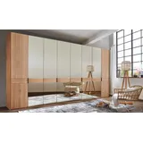 Drehtürenschrank WIEMANN "Cardiff, Massivholztüren in Kombination mit Glas- oder Spiegeltüren", braun (parsol, bronze, spiegelglas), B:393,1cm H:236cm T:58cm, Floatglas, Holzwerkstoff, Hartfaserplatte, Massivholz, Schränke, hochwertiges Design in langlebiger Qualität, viel Stauraum