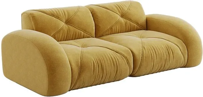 URBAN MEUBLE Rahmenloses modulares 2-Sitzer-Sofa — 204 x 95 x 76 cm — Gelbes Chenille-Bezugstoff — Hochdichter Schaumstoff