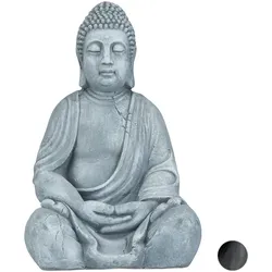 Relaxdays Relaxdays XL Buddha Figur sitzend, 50 cm hoch, Feng Shui, Outdoor, Garten Dekofigur, große Zen Buddha Statue, hellgrau