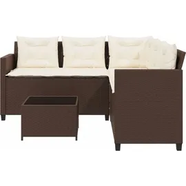 vidaXL Gartensofa in L-Form mit Tisch und Kissen Braun Poly Rattan